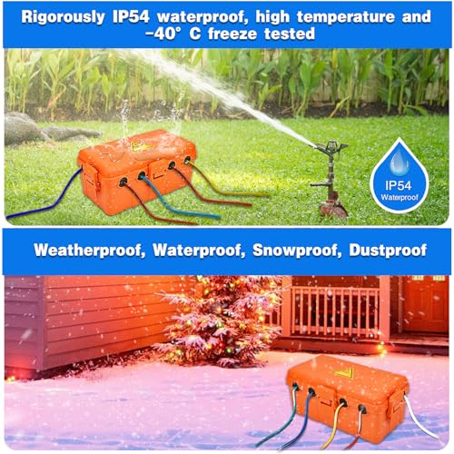 Image of Hrensaw Medium Outdoor Electrical Box(10.6x5.5x4.5inch),Weatherproof Connection Box w /6 Cable Entry,IP54 Waterproof Extension Cord Cover Protect Power Strip,Timer,Plug,Holiday Lights,Orange