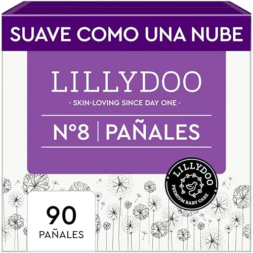 Pañales LILLYDOO delicados con la piel - talla 8 (17+ kg), caja mensual (90 unidades), protección contra fugas, suaves, sin perfumes ni lociones y dermatológicamente probados