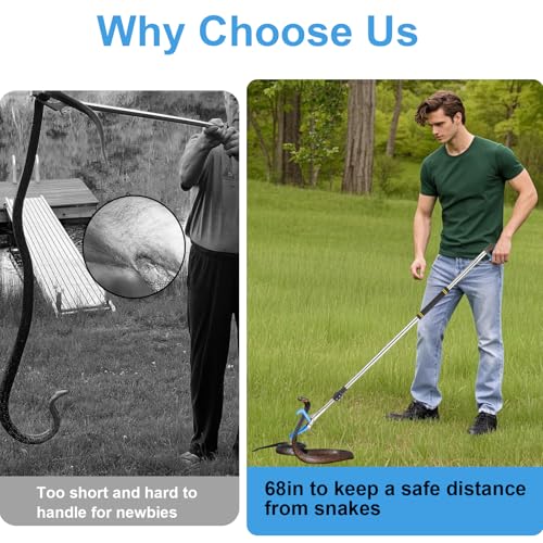 Image of Snake Grabber Tool, 66 inch Snake Tongs Removal Professional Collapsible Rattlesnake Reptile Grabber Long Reach Grabber Heavy Duty Wide Jaw Handling Tool with Lock Non-Slip Foam Grip
