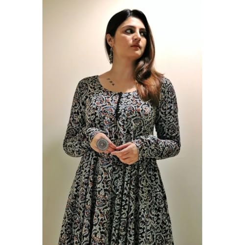 Image of Nermosa Women Printed Anarkali Kurta and Pant Set with Dupatta | Printed Kurta Set | Cotton Suit | Women Kurta Sets |