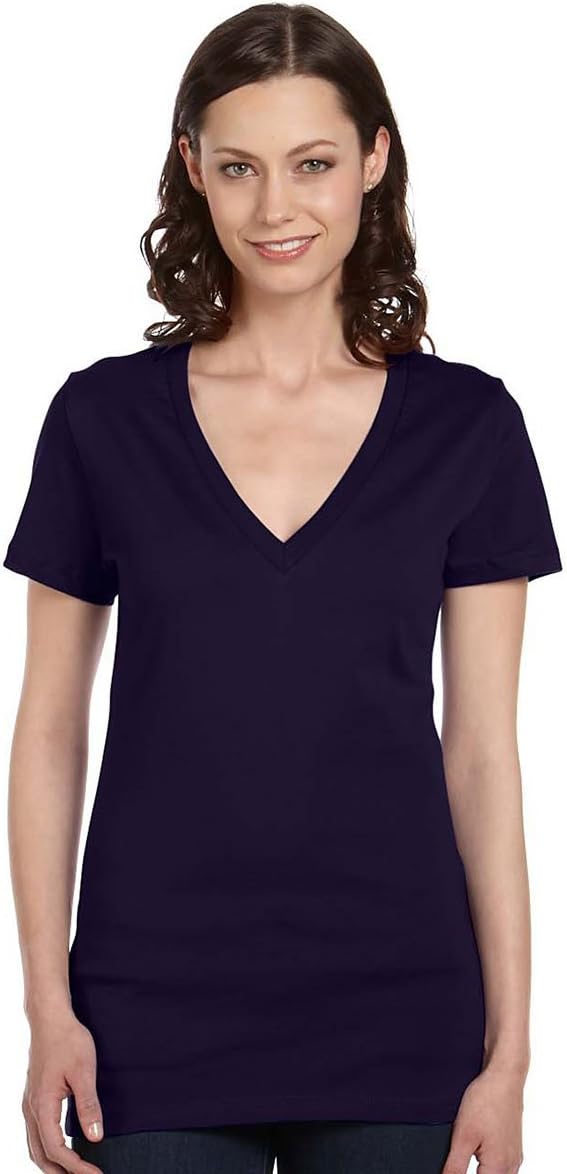 Bella 6035 Ladies Jersey Short-Sleeve Deep V-Neck Tee - Navy44; Small