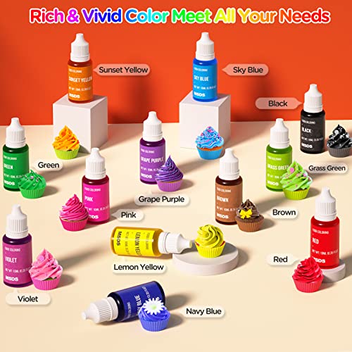 Food Coloring Cake Decorating Set - 12 Vibrant Color Food Grade Food Dye Liquid Edible Tasteless Concentrated Neon Icing Colors For Baking Macaron Frosting Fondant Cookie Slime Making Diy Supplies Kit - 0.35 Fl. Oz (10 Ml)/Bottles #TOP2