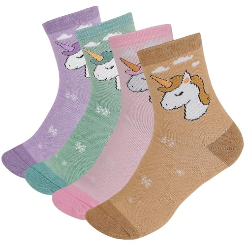Kids Merino Wool Hiking Socks for Toddlers Boys Girls, 4 Pairs Warm Thick Thermal Crew Boot Heavy Cozy Gift Socks