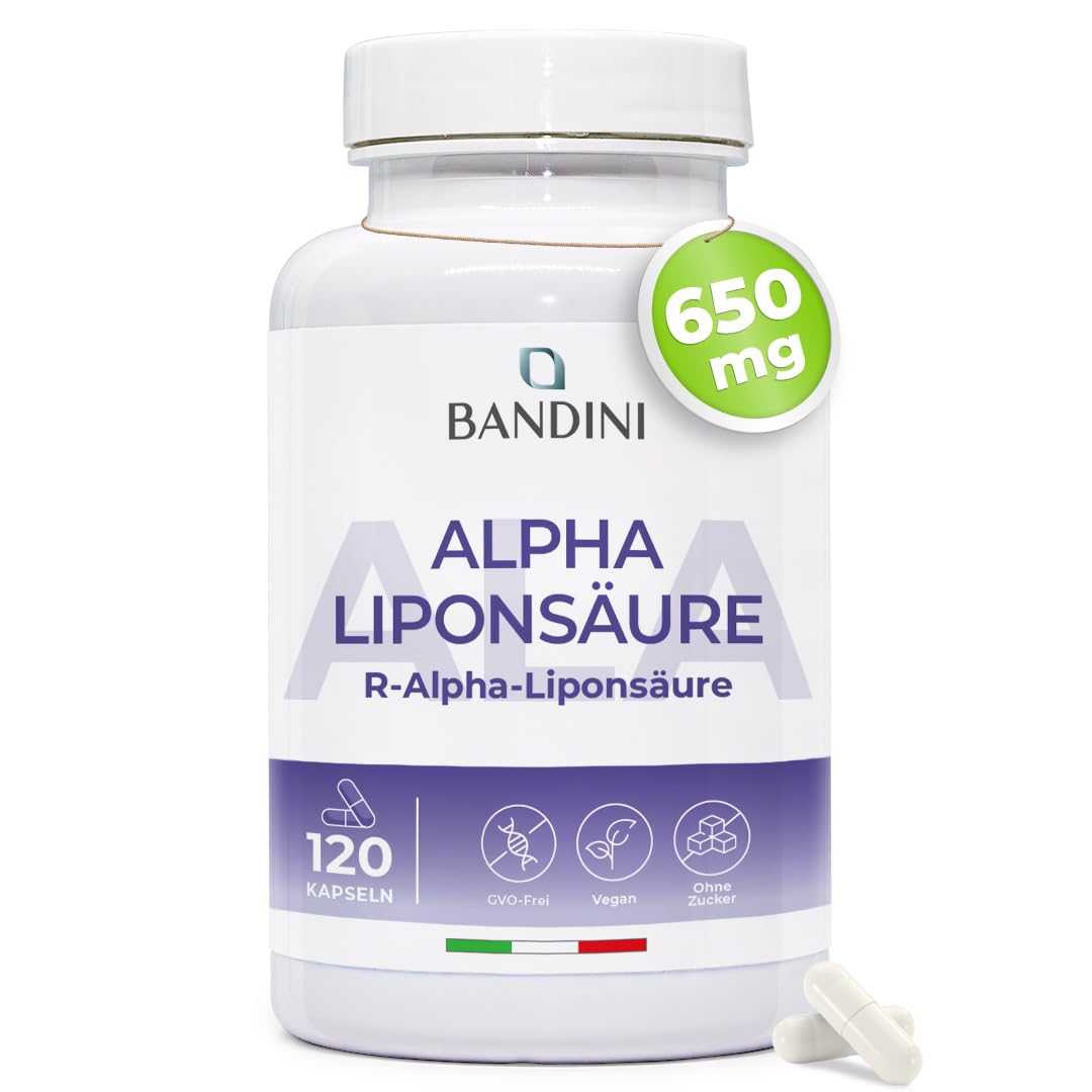 Bandini® ALA Alpha Liponsäure | Hochdosiert Alpha Lipoic Acid | Alpha Liponsäure zur Unterstützung von Kreislauf, Leber & Nervensystem | Antioxidans | Vegan