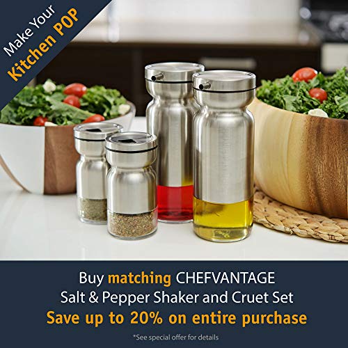 CHEFVANTAGE Salt and Pepper Shakers Set with Adjustable Pour Holes - Stainless Steel