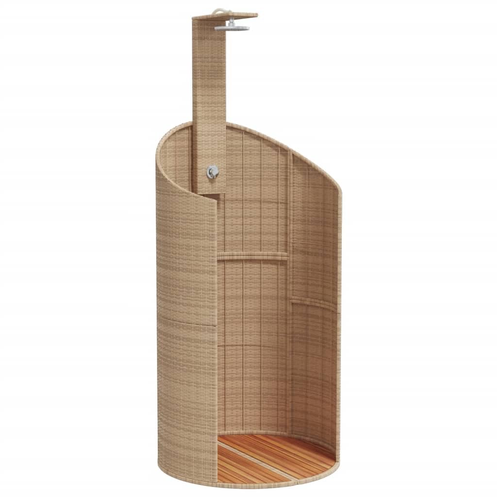 vidaXL Ducha de Exterior, Ducha con Rociador Giratorio, Ducha para Piscina, Mueble para Patio Jardín, Ratán PE y Madera Acacia Beige