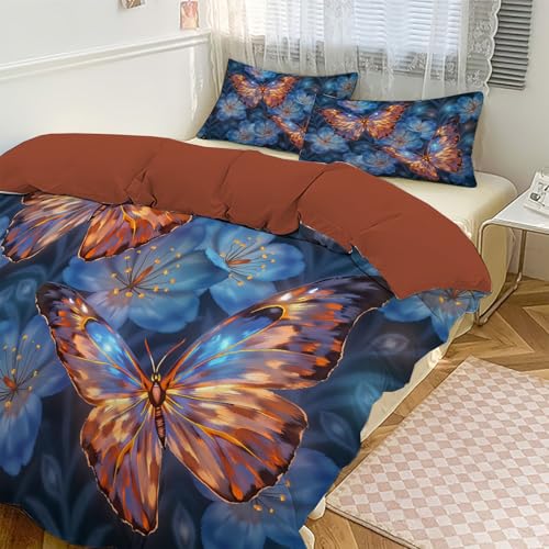Housse de couette 200x200 papillon motif réversible de lit - 4