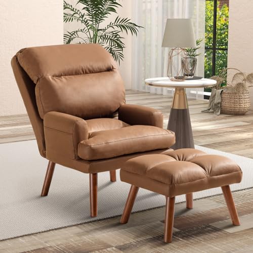 CANMOV Modern Accent Chair with Ottoman, Soft Fabric Armchair wit...