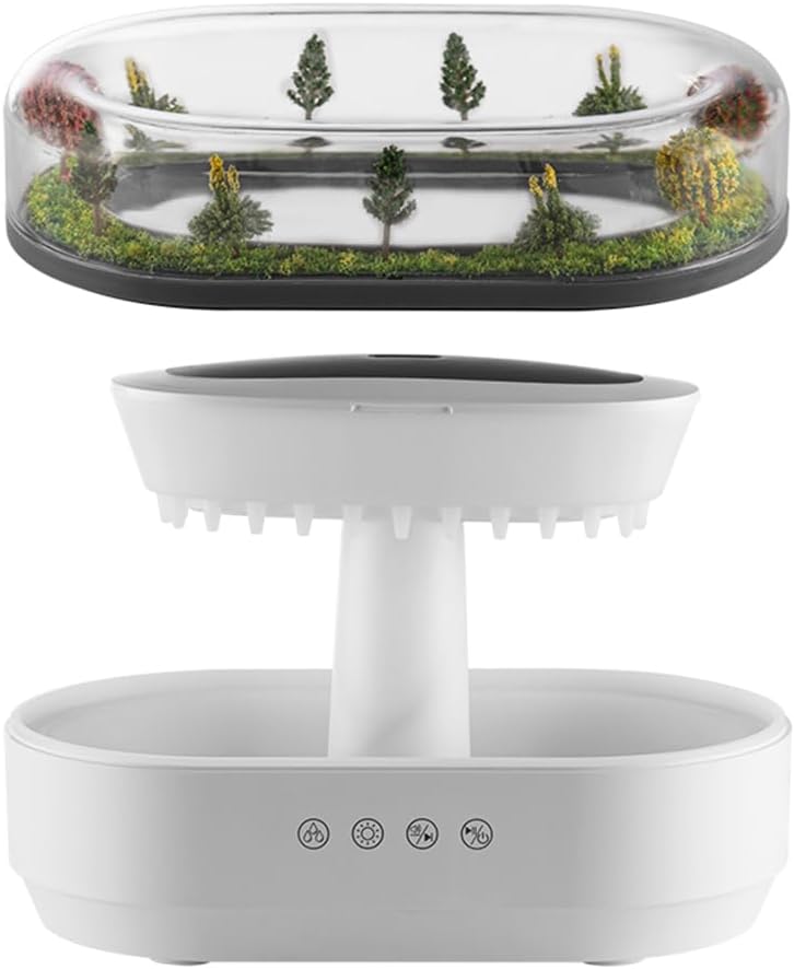 Rain Cloud Aromatherapy Diffuser Air Humidifiers Water Drip,Micro Landscape Essential Oils Ultrasonic Diffuser Flame for Sleeping and Relaxing (white1)