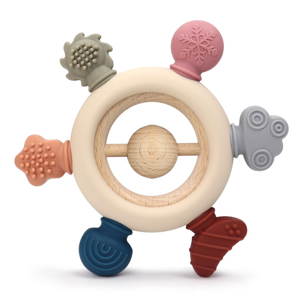 Baby Teething Toy for 0-6 6-12 Months, Food Grade Silicone Teething Mitten, Anti Dropping Wrist Hand Teethers Baby Chew Toys for Sucking Needs, BPA Free (MAX)-image-27