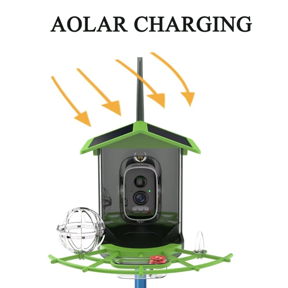 Comedero para Pájaros de 4 MP, 2K HD, Captura de Vídeo de, WiFi, Energía Solar, Carga Tipo C con Panel Solar, Alertas Instantáneas, Observación de