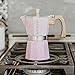 GROSCHE Milano Moka pot, Stovetop Espresso maker, Greca Coffee Maker, Stovetop coffee maker and espresso maker percolator (Pink, 9 cup)