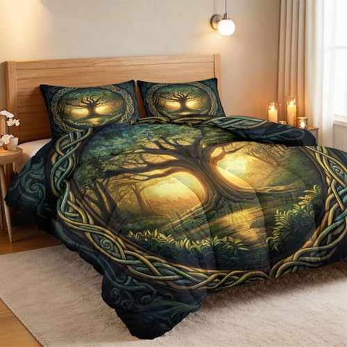Colcha selva 200 x 200 cm verde oscuro edredón de lujo con almohadas 4