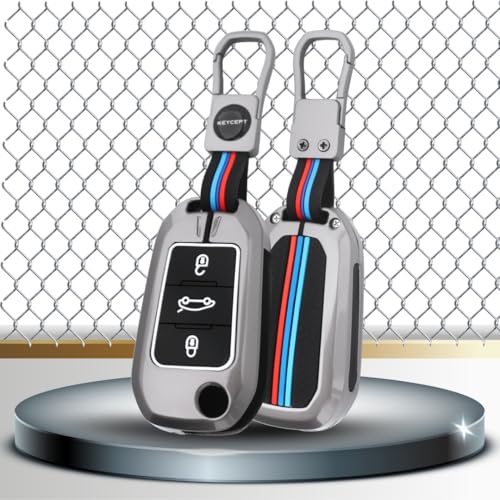 Image of Keycept Metal Key Cover Compatible for Citroen C3 , Basalt , Aircross 3 Button flip Key (Short Keychain)