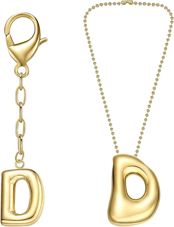 COTATI Gold Plated Bubble Letter Keychain for Women Initial Monogram Pendant Charm Keychains for Bag Handbags Purse
