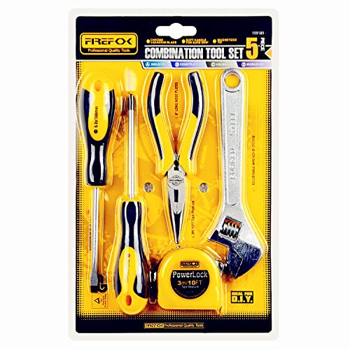 Rangwell5PCS Screw Driver Plier Measure Tape Adjustable Wrench Kit Combination (5pc-Tool)