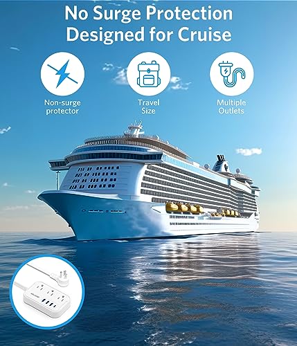 BESTEK Travel Power Strip, accesorios para crucero con USB C, extensión con enchufe plano y 3 tomas, 4 puertos USB (1 PD20W), cable de 1.5 m, sin protector contra sobrecarga miniatura 6