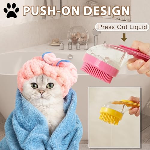 Waschzauber, Haustier Badebürste, Hunde Waschbürste Mit Seifenspender, Badehund Schönheit Massagebürste, Hundekatze Dusche für Reinigung, Haarentfernung Und Grooming (Gelb)