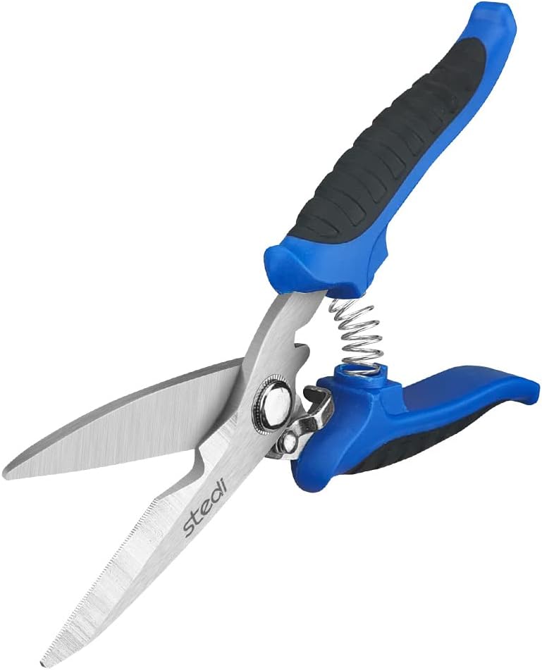 stedi Multipurpose Heavy Duty Scissors, High Carbon Stainless Steel Shears with Fine Serrated Blades Easy to Cut Cable Notches,Non-Slip Comfort Handle, Cuts Wire, Carton,for Household Pruning, Office