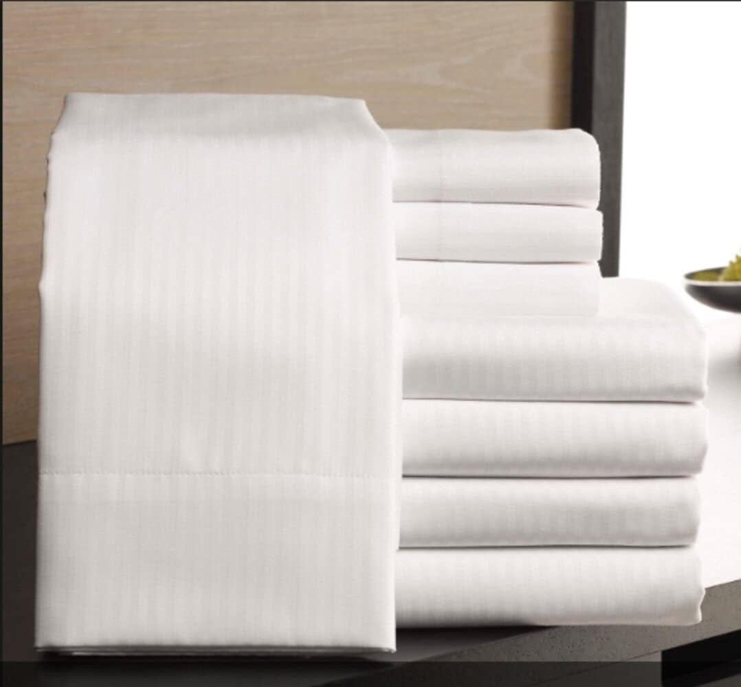 Rifz GSS66108-T250 T-250 Satin Striped Cotton Blend Flat Sheet - Twin Size - Pack of 6