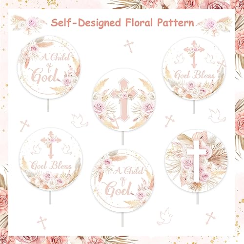 Décorations de cupcakes bohème rose abricot floral chrétien x36 - 6