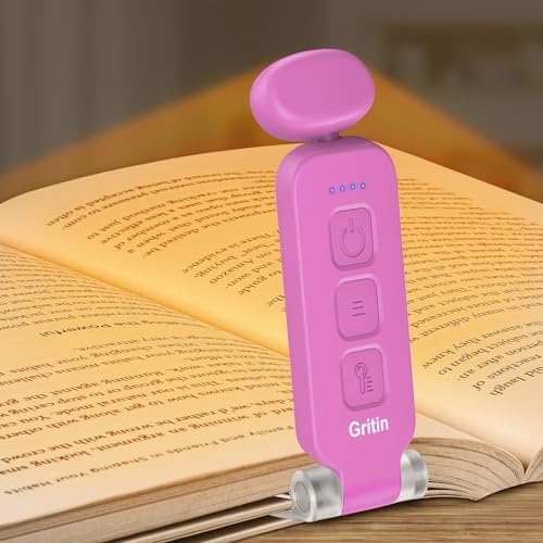 Gritin LED Book Light Rechargeable, Reading Light Lamp Clip on Book, 3 Eye-Protecting Modes (Mixed/White/Amber) & 5 Brightness Levels, Flexible Mini Book Light, for Reading, Book Lovers - Mauve