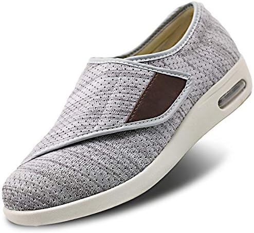 Womens Stylish Diabetic Shoes Extra Wide Widths Walking Edema Sneakers Adjustable Strap Easy On/Off with 3 Pairs Insoles Replacement for Support Swollen Feet Light Gray