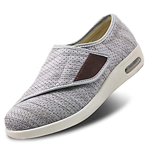 Womens Stylish Diabetic Shoes Extra Wide Widths Walking Edema Sneakers Adjustable Strap Easy On/Off with 3 Pairs Insoles Replacement for Support Swollen Feet Light Gray
