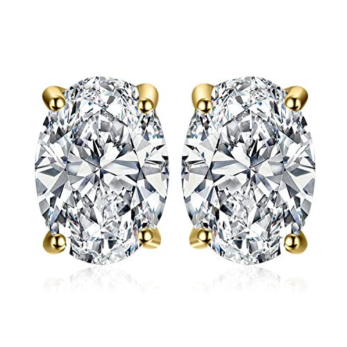 JewelryPalace Oval Cut 2ct Moissanite Solitaire Stud Earrings for Women, 925 Sterling Silver 14k Gold Plated Earrings for Her, Classic Simulated Diamond Earrings VVS D-F - Main Image
