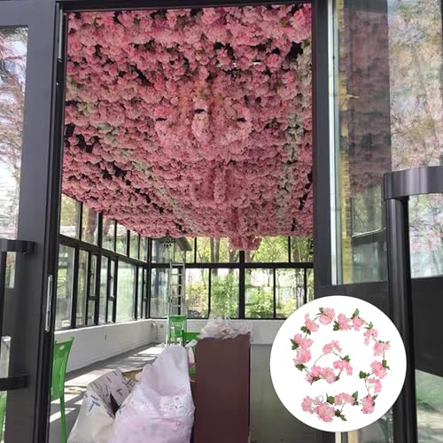 2 Stück Blumengirlande Künstlich,Kunstblumen Blumen Girlande Kirschblüten Deko Kunstblumen Fahrradkorb Artificial Flowers,Cherry Blossom Rosa Fahrrad Blumenkette Frühlingsgirlande für Hängend Outdoor