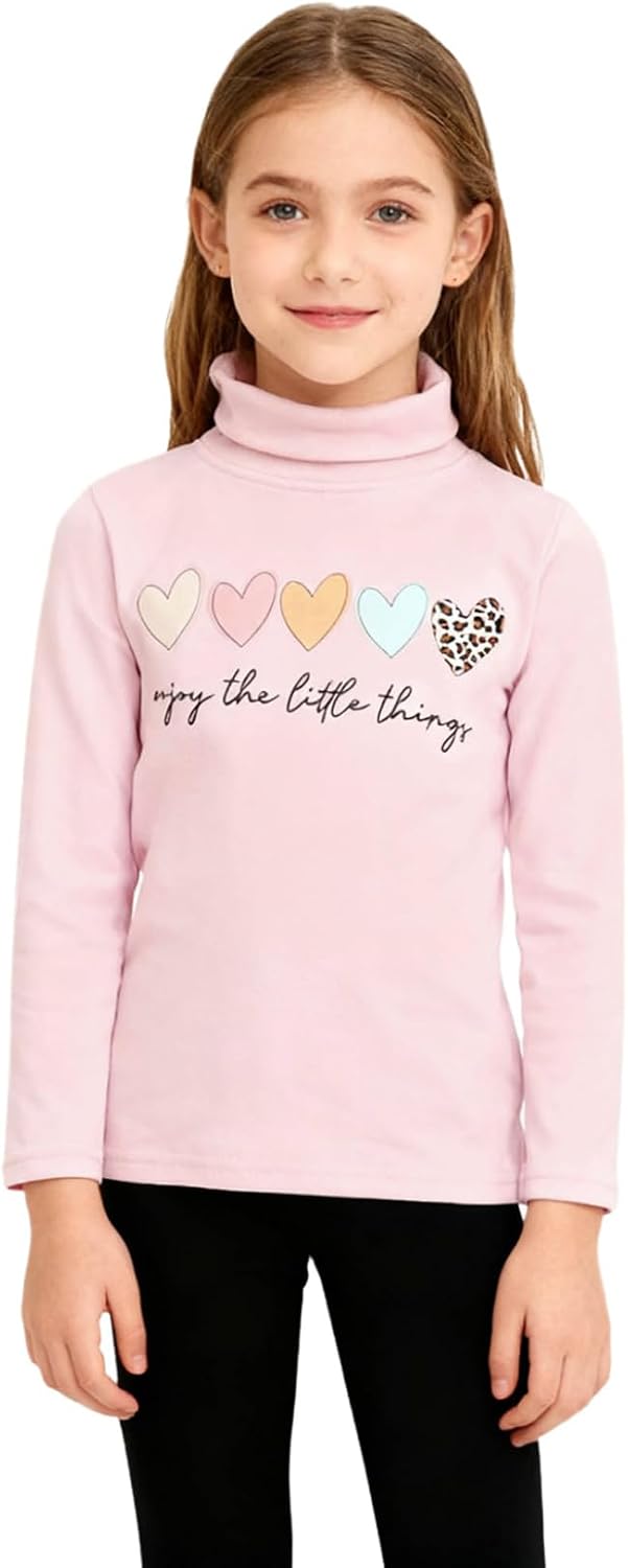 TTAO Girls Fleece Mock Neck Base Layer Printed Long Sleeve Thermal Undershirt