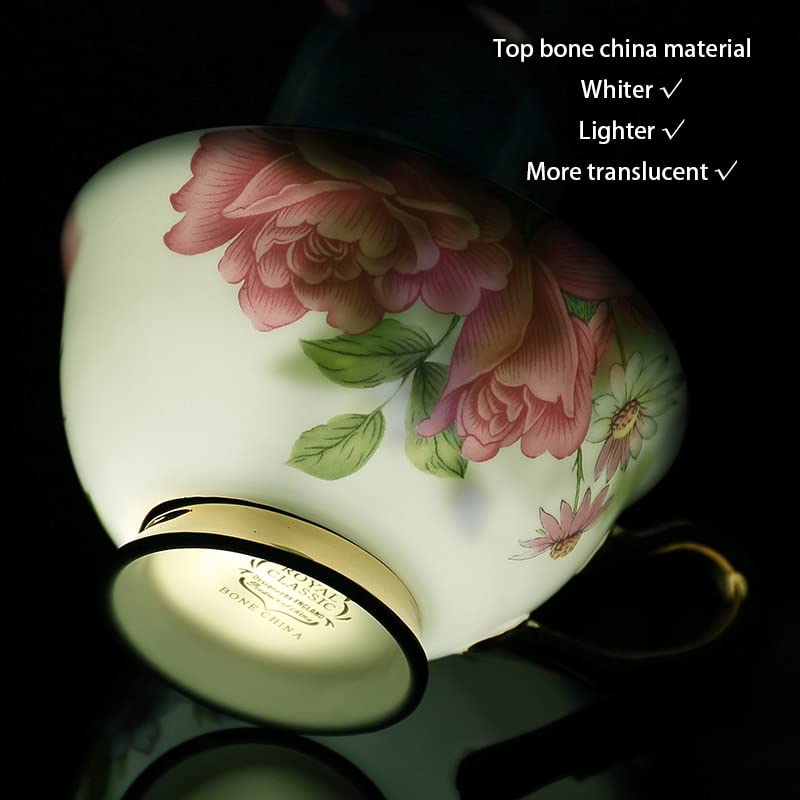 Elegante Rose Porzellan Kaffee Set Keramik Teekanne Zucker Schüssel Creamer Pastoralen Bone China Tee-Set Party Topf Becher Tee Tasse kaffeegeschirr (Color : 6cups N Holder)