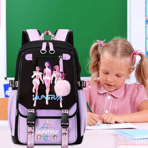 K-KPop D-D emon H-Hunters Cool Teen Character Cute Prints School Bag for Students Boys Girls Travel Vacation, Cool Rucksack for Schools, Daypacks with Zipper Lightweight and Stylish