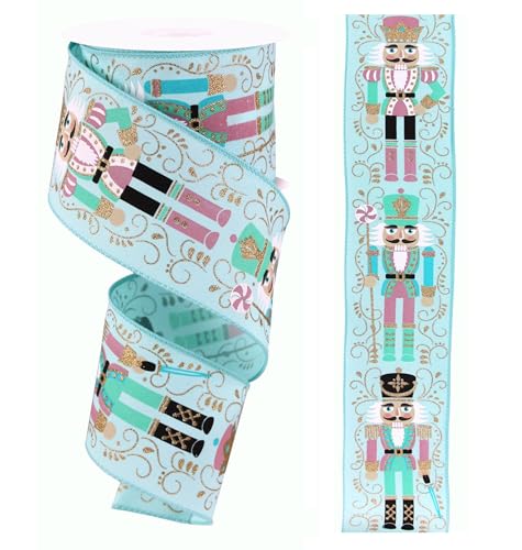 RG Ribbon 2.5 Pastel Nutcrackers with Wired Edges for Christmas Bows Wreaths Gift Wrap Crafts and Decorations (Light Blue Pink Multi 2.5 x 10 Yards)