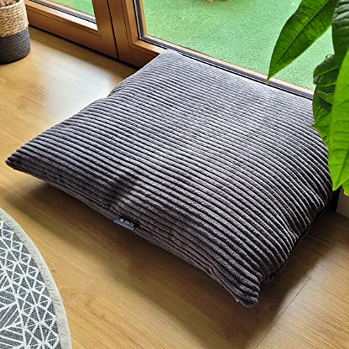 4L Textil Molly Hundekissen flauschig Cord Hundebett Grosse Hunde mit Bezug und Reißverschluss kuscheliges Hundekissen waschbar (100x80 cm, Graphit(Stripes))