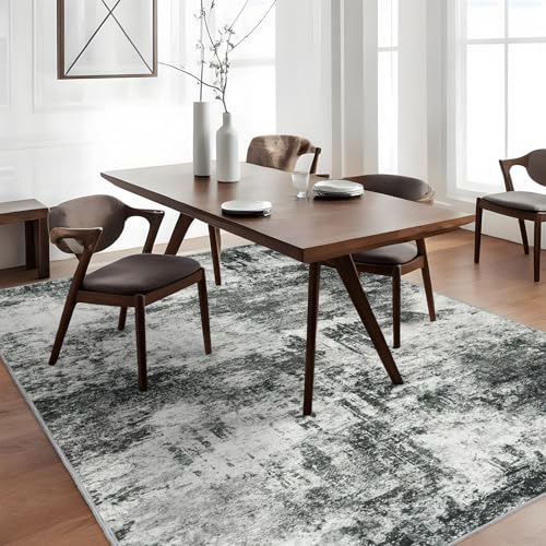 Washable 3x5 Abstract Area Rug - Large Living Room Area Rugs Modern Stain Resistant Indoor mat for Bedroom Dining Room Non Slip Rubber Backing Thin Super Soft Room Decor Floor Carpet 3x5 Black A