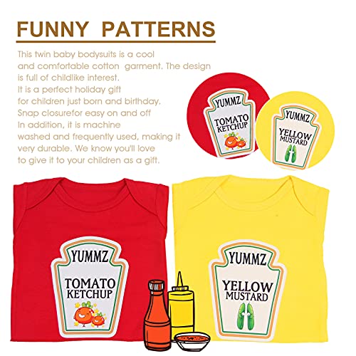 Baby Twins Bodysuits Yummz Tomato Ketchup Yellow Mustard Short Sleeves Girl Romper Costume Set4