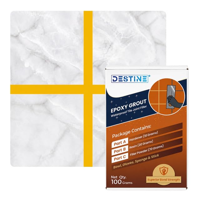 Image of DESTINE Epoxy Grout for Tiles (110 Colours)(100 g), Waterproof Joint Filler, Crack Filler, Tiles Gap Filler, Stain Free, Acid & Chemical Resistance Epoxy Grout (Inca Gold)