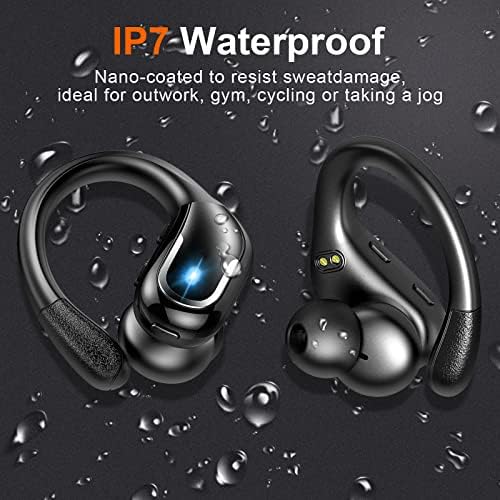 Wireless Earbuds, Ltinist Bluetooth 5.3 Headphones, Wireless Earphones 60H Playtime and HiFi Stereo Sound with Mic, Dual LED Display, IP7 Waterproof in Ear EarHooks, USB-C, Headsets for Sport, Running