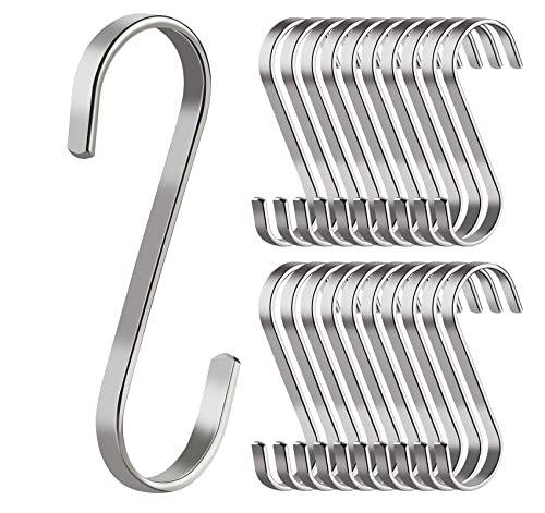 Crochets en S Robustes,20 Crochets de Suspension Plats en Forme de S en Acier Inoxydable Multifonction pour Suspendre Ustensiles de Cuisine,Vêtements,Outils...