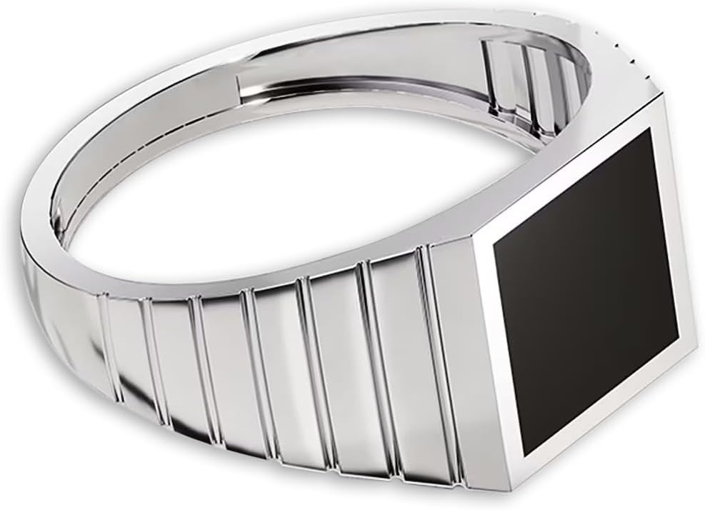 10k 14k 18k Solid Gold Personalized Men's Signet Ring with Black Onyx Stone for Husband, Dad