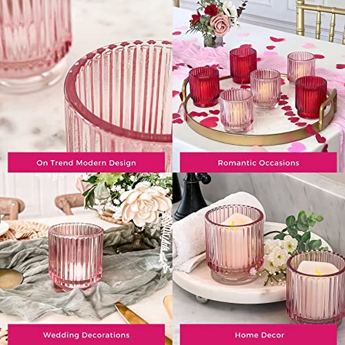 Blush Pink Vintage Ribbed Glass Tealight Votive Candle Holders by Kate Aspen (Set of 6), Pink Decor, Boho Decor, Shelf Decoration, Rose Gold Look | Perfect Hostess Gift - Cosy Home Interiors Blush Pink Vintage Ribbed Glass Tealight Votive Candle Holders by Kate Aspen (Set of 6), Pink Decor, Boho Decor, Shelf Decoration, Rose Gold Look | Perfect Hostess Gift - Image 5