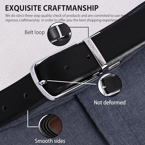 Image of HAYES LONDON Belts for Men Leather Original - Belt for Men Formal with Classic Design, Durable and Italian Reversible Men Belts for All Occasions