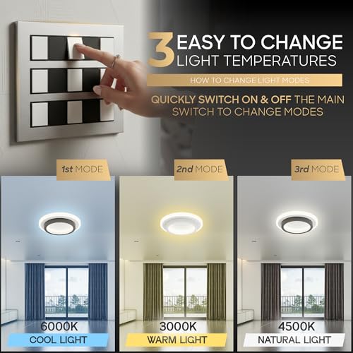 Image of 50W Modern LED Ceiling Light for Living Room, Flush Mount Chandelier Style Fixture, 3-Color Dimmable Surface Mount Lamp for Bedroom & Hallway (Round Black)