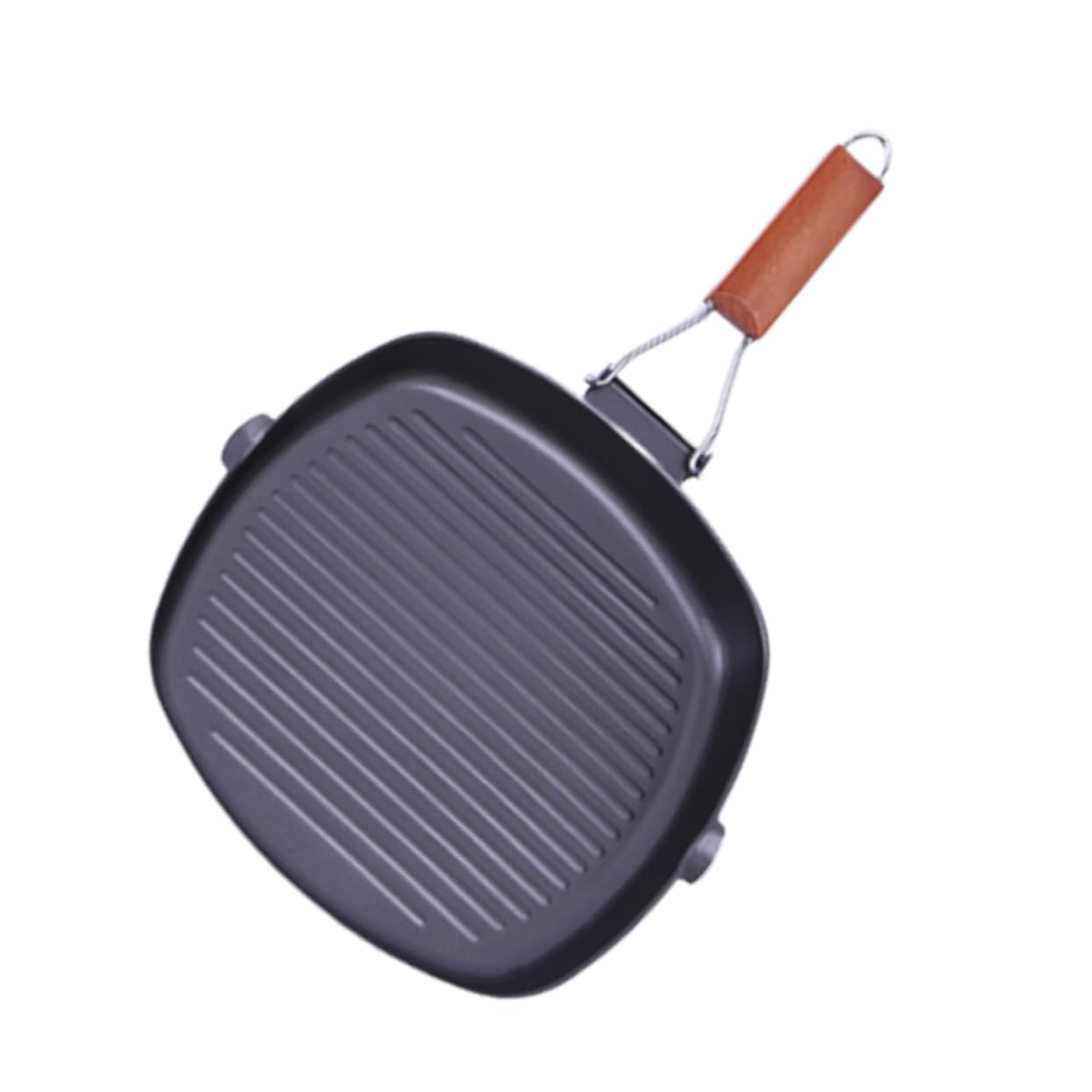 Cabilock 1PC Foldable Non Stick Frying Pan Dark Grey Iron Striped Pancake Pan Ergonomic Handle Easy Clean Cooking Accessory for Steak and Pancakes