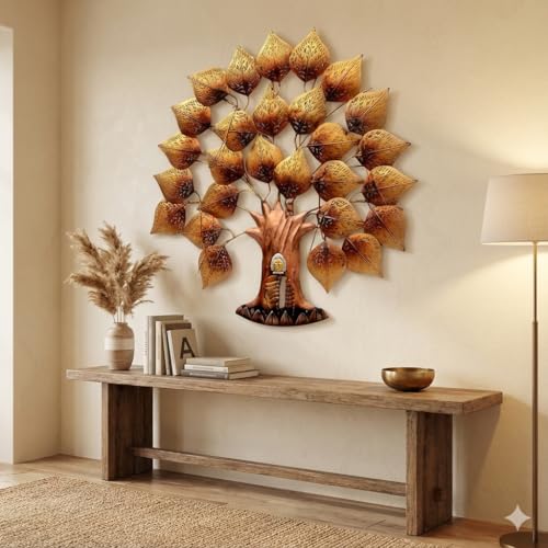 Image of Bharat Art Metal Iron Wall Art Decor for Home Bedroom Living room Cafe Interior Decorative | Elegant Wall Hanging Sculpture with LED Light | Gift Item | Buddha Tree Small | 32 x 2 x 32 Inch | W286