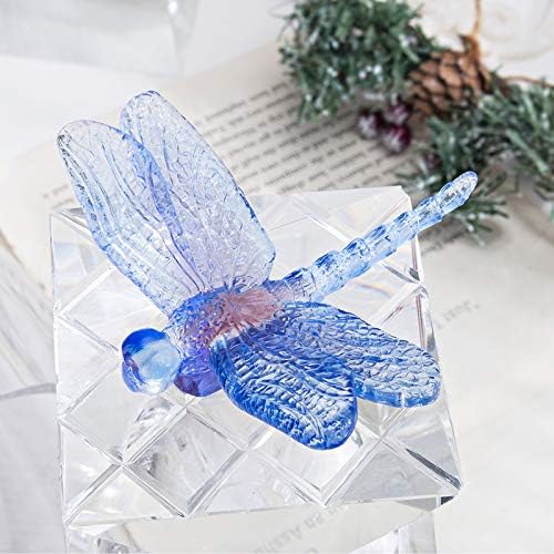 Statues and Sculptures Hand Blown Glass Blue Dragonfly Figurine Art Glass Animal Collection Home Table Decor Accessories Collectible Gift