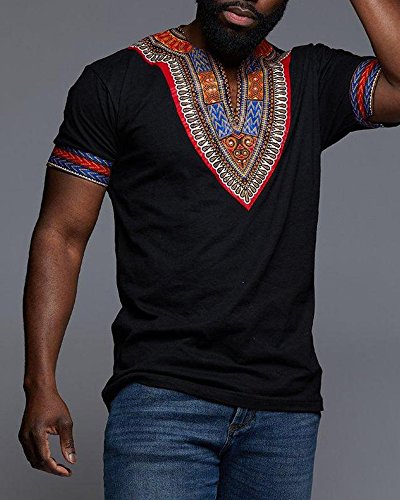 Makkrom Mens African Dashiki T Shirt Tribal Floral Print V Neck Slim Fit Shirts Tops3