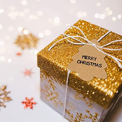 jijAcraft 100PCS Christmas Tree Tags,6 CM * 5.8 CM Brown Kraft Paper Gift Tags, Craft Hang Tags with String