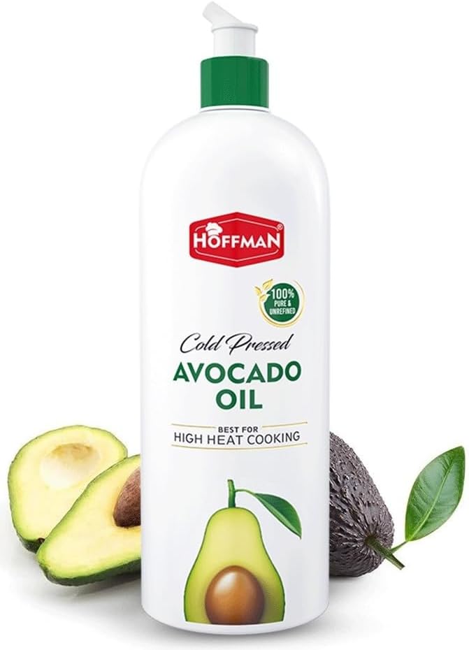 HOFFMAN Cold Pressed Avocado Oil for Cooking | 100% Pure & Unrefined | Ideal for Frying, Roasting & Sauteing | Neutral Taste (1 Liter)